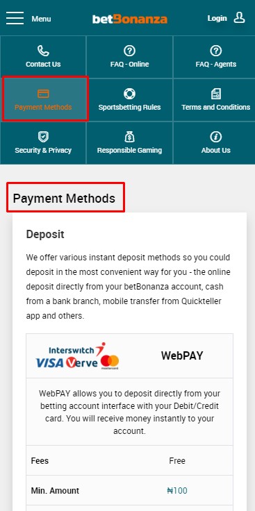 betbonanza payments methods